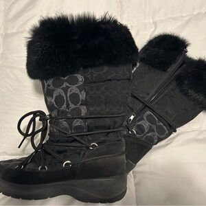 Coach Black Fur-Trim Winter Boots